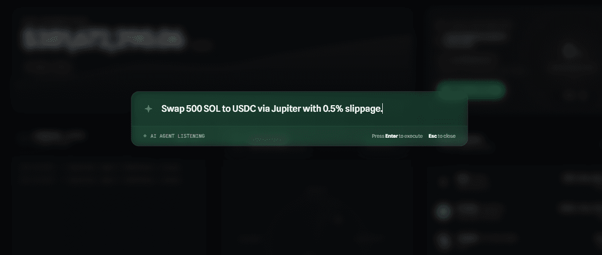 AI Command Interface - Swap 500 SOL to USDC via Jupiter